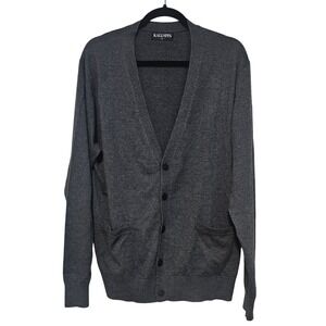 Kallspin Mens L Cashmere Blend Cardigan Sweater Gray V Neck Button Front Neutral